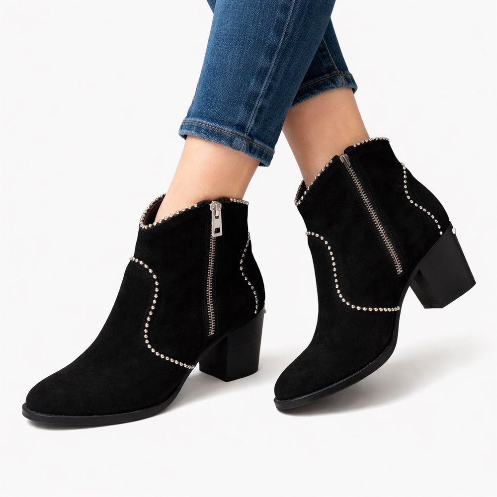 Zadig & Voltaire Black Suede Ankle Boots | Studded Western Cowboy Style
